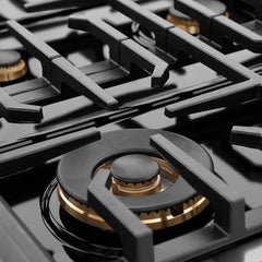 ZLINE Autograph Edition 48 in. 6.7 cu. ft. Paramount Double Oven Dual Fuel Range with 8 Burner Gas Cooktop in Black Stainless Steel with Helix Handles and Knob Accents - SDRBZ-48-K