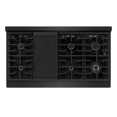 ZLINE Autograph Edition 48 in. 6.7 cu. ft. Paramount Double Oven Dual Fuel Range with 8 Burner Gas Cooktop in Black Stainless Steel with Helix Handles and Knob Accents - SDRBZ-48-K