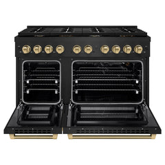 ZLINE Autograph Edition 48 in. 6.7 cu. ft. Paramount Double Oven Gas Range with 8 Burner Cooktop in Black Stainless Steel - SGRBZ-48-K
