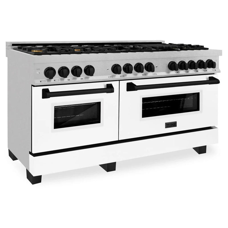 ZLINE Autograph Edition 60 in. 7.4 cu. ft. Legacy Dual Fuel Range with 9 Burner Gas Cooktop and 2 Electric Convection Ovens in DuraSnow® Stainless Steel with White Matte Doors - RASZ-WM-60