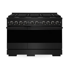 ZLINE 48 in. 6.7 cu. ft. Marino Double Oven Dual Fuel Range with 8 Burner Gas Cooktop in Black Stainless Steel - MDRB-48 - The Home Selection