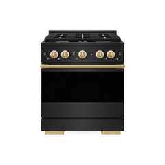 ZLINE Autograph Edition 30 in. 4.2 cu. ft. Marino Dual Fuel Range with 4 Burner Gas Cooktop and Electric Convection Oven in Black Stainless Steel with Polished Gold Accents - MDRBZ-30-G - The Home Selection