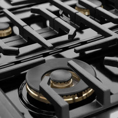 ZLINE Autograph Edition 48 in. 6.7 cu. ft. Marino Double Oven Dual Fuel Range with 8 Burner Gas Cooktop in Black Stainless Steel and Polished Gold Accents - MDRBZ-48-G - The Home Selection