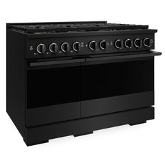ZLINE 48 in. 6.7 cu. ft. Marino Dual Fuel Range with 8 Burner DuoPro™ Cooktop and Dual Ovens in Black Stainless Steel - PMDRB-48 - The Home Selection