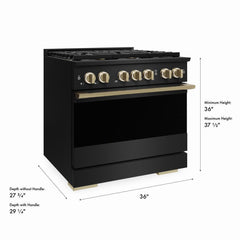 ZLINE Autograph Edition 36 in. 5.2 cu. ft. Marino Dual Fuel Range with 6 Burner DuoPro™ Cooktop and Electric Convection Oven in Black Stainless Steel and Champagne Bronze Accents - PMDRBZ-36-CB - The Home Selection