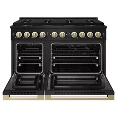 ZLINE Autograph Edition 48 in. 6.7 cu. ft. Marino Dual Fuel Range with 8 Burner DuoPro™ Cooktop and Dual Ovens in Black Stainless Steel and Champagne Bronze Accents - PMDRBZ-48-CB - The Home Selection