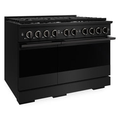 ZLINE 48 in. 6.7 cu. ft. Marino Double Oven Gas Range with 8 Burner Cooktop in Black Stainless Steel - MGRB-48 - The Home Selection