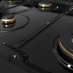 ZLINE Autograph Edition 48 in. 6.7 cu. ft. Marino Double Oven Gas Range with 8 Burner Cooktop in Black Stainless Steel and Champagne Bronze Accents - MGRBZ-48-CB - The Home Selection