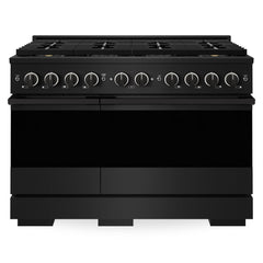 ZLINE 48 in. 6.7 cu. ft. Marino Gas Range with 8 Burner DuoPro™ Cooktop and Dual Ovens in Black Stainless Steel - PMGRB-48 - The Home Selection