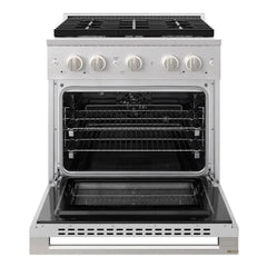 ZLINE 30 in. 4.2 cu. ft. Marino Dual Fuel Range with Gas Cooktop and Electric Convection Oven in Satin Stainless Steel with 4 Brass Burners - MDRS-BR-30 - The Home Selection