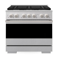 ZLINE 36 in. 5.2 cu. ft. Marino Dual Fuel Range with 6 Burner Gas Cooktop and Electric Convection Oven in Satin Stainless Steel - MDRS-36 - The Home Selection