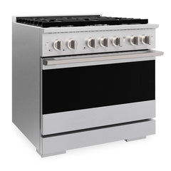 ZLINE 36 in. 5.2 cu. ft. Marino Dual Fuel Range with 6 Burner Gas Cooktop and Electric Convection Oven in Satin Stainless Steel - MDRS-36 - The Home Selection