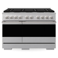 ZLINE 48 in. 6.7 cu. ft. Marino Double Oven Dual Fuel Range with 8 Burner Gas Cooktop in Satin Stainless Steel - MDRS-48 - The Home Selection