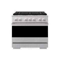 ZLINE 36 in. 5.2 cu. ft. Marino Dual Fuel Range with Gas Cooktop and Electric Convection Oven in Satin Stainless Steel with 6 Brass Burners - MDRS-BR-36 - The Home Selection