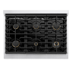 ZLINE 36 in. 5.2 cu. ft. Marino Dual Fuel Range with Gas Cooktop and Electric Convection Oven in Satin Stainless Steel with 6 Brass Burners - MDRS-BR-36 - The Home Selection