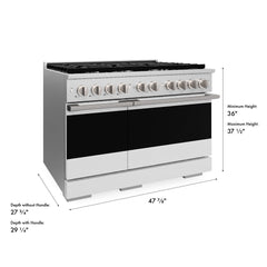 ZLINE 48 in. 6.7 cu. ft. Marino Double Oven Dual Fuel Range with 8 Burner Gas Cooktop in Satin Stainless Steel with White Matte Doors - MDRS-WM-48 - The Home Selection