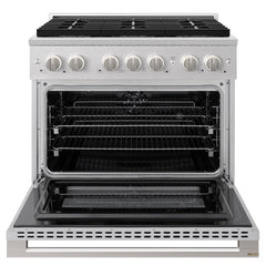 ZLINE 36 in. 5.2 cu. ft. Marino Dual Fuel Range with 6 Burner DuoPro™ Cooktop and Electric Convection Oven in Satin Stainless Steel - PMDRS-36 - The Home Selection