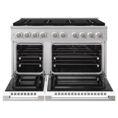 ZLINE 48 in. 6.7 cu. ft. Marino Dual Fuel Range with 8 Burner DuoPro™ Cooktop and Dual Ovens in Satin Stainless Steel with White Matte Doors - PMDRS-WM-48 - The Home Selection