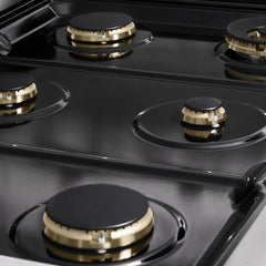 ZLINE Autograph Edition 36 in. 5.2 cu. ft. Marino Dual Fuel Range with 6 Burner Gas Cooktop and Electric Convection Oven in Satin Stainless Steel with Champagne Bronze Accents - MDRSZ-36-CB - The Home Selection