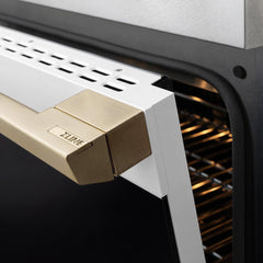 ZLINE Autograph Edition 48 in. 6.7 cu. ft. Marino Double Oven Dual Fuel Range with 8 Burner Gas Cooktop in Satin Stainless Steel with White Matte Doors and Champagne Bronze Accents - MDRSZ-WM-48-CB - The Home Selection