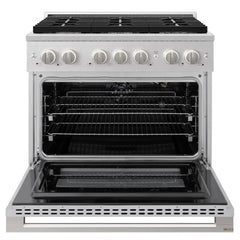 ZLINE 36 in. 5.2 cu. ft. Marino Gas Range with 6 Burner Cooktop and Convection Gas Oven in Satin Stainless Steel - MGRS-36 - The Home Selection