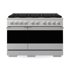 ZLINE 48 in. 6.7 cu. ft. Marino Double Oven Gas Range with 8 Burner Cooktop in Satin Stainless Steel - MGRS-48 - The Home Selection