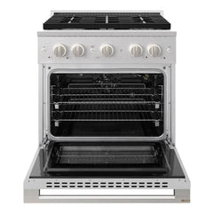 ZLINE 30 in. 4.2 cu. ft. Marino Gas Range with Convection Gas Oven in Satin Stainless Steel with 4 Brass Burners - MGRS-BR-30 - The Home Selection