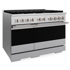 ZLINE 48 in. 6.7 cu. ft. Marino Double Oven Gas Range in Satin Stainless Steel with 8 Brass Burners - MGRS-BR-48 - The Home Selection