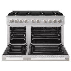 ZLINE 48 in. 6.7 cu. ft. Marino Gas Range with 8 Burner DuoPro™ Cooktop and Dual Ovens in Satin Stainless Steel - PMGRS-48 - The Home Selection