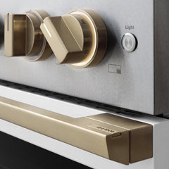 ZLINE Autograph Edition 48 in. 6.7 cu. ft. Marino Gas Range with 8 Burner DuoPro™ Cooktop and Dual Ovens in Satin Stainless Steel with White Matte Doors and Champagne Bronze Accents - PMGRSZ-WM-48-CB - The Home Selection