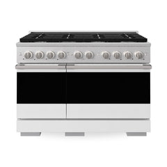 ZLINE 48 in. 6.7 cu. ft. Marino Double Oven Dual Fuel Range with 8 Burner Gas Cooktop in Satin Stainless Steel with White Matte Doors - MDRS-WM-48 - The Home Selection