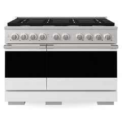 ZLINE 48 in. 6.7 cu. ft. Marino Double Oven Dual Fuel Range with 8 Burner Gas Cooktop in Satin Stainless Steel with White Matte Doors - MDRS-WM-48 - The Home Selection