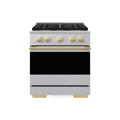 ZLINE Autograph Edition 30 in. 4.2 cu. ft. Marino Dual Fuel Range with 4 Burner Gas Cooktop and Electric Convection Oven in Stainless Steel with Polished Gold Accents - MDRZ-30-G - The Home Selection