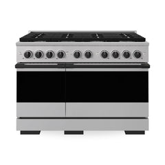 ZLINE Autograph Edition 48 in. 6.7 cu. ft. Marino Double Oven Dual Fuel Range with 8 Burner Gas Cooktop in Stainless Steel and Matte Black Accents - MDRZ-48-MB - The Home Selection