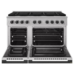 ZLINE Autograph Edition 48 in. 6.7 cu. ft. Marino Double Oven Dual Fuel Range with 8 Burner Gas Cooktop in Stainless Steel and Matte Black Accents - MDRZ-48-MB - The Home Selection