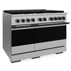 ZLINE Autograph Edition 48 in. 6.7 cu. ft. Marino Double Oven Dual Fuel Range with 8 Burner Gas Cooktop in Stainless Steel and Matte Black Accents - MDRZ-48-MB - The Home Selection