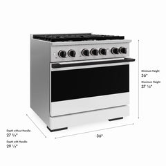 ZLINE Autograph Edition 36 in. 5.2 cu. ft. Marino Dual Fuel Range with 6 Burner Gas Cooktop and Electric Convection Oven in Stainless Steel with White Matte Door and Matte Black Accents - MDRZ-WM-36-MB - The Home Selection