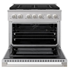 ZLINE 36 in. 5.2 cu. ft. Marino Dual Fuel Range with Gas Cooktop and Electric Convection Oven in Stainless Steel with 6 Brass Burners - MDR-BR-36 - The Home Selection