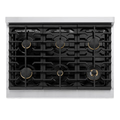 ZLINE 36 in. 5.2 cu. ft. Marino Dual Fuel Range with Gas Cooktop and Electric Convection Oven in Stainless Steel with 6 Brass Burners - MDR-BR-36 - The Home Selection