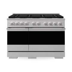 ZLINE 48 in. 6.7 cu. ft. Marino Double Oven Dual Fuel Range in Stainless Steel with 8 Brass Burners - MDR-BR-48 - The Home Selection