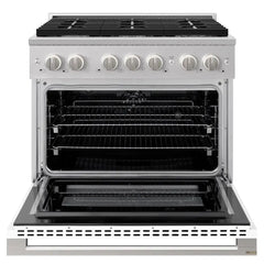 ZLINE 36 in. 5.2 cu. ft. Marino Dual Fuel Range with 6 Burner Gas Cooktop and Electric Convection Oven in Stainless Steel with White Matte Door - MDR-WM-36 - The Home Selection