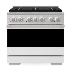 ZLINE 36 in. 5.2 cu. ft. Marino Dual Fuel Range with 6 Burner Gas Cooktop and Electric Convection Oven in Stainless Steel with White Matte Door - MDR-WM-36 - The Home Selection