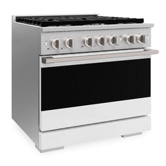 ZLINE 36 in. 5.2 cu. ft. Marino Dual Fuel Range with 6 Burner Gas Cooktop and Electric Convection Oven in Stainless Steel with White Matte Door - MDR-WM-36 - The Home Selection