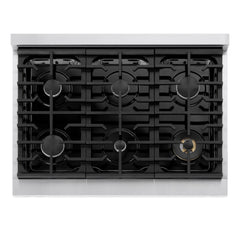 ZLINE 36 in. 5.2 cu. ft. Marino Dual Fuel Range with 6 Burner Gas Cooktop and Electric Convection Oven in Stainless Steel with White Matte Door - MDR-WM-36 - The Home Selection