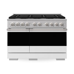 ZLINE 48 in. 6.7 cu. ft. Marino Double Oven Dual Fuel Range with 8 Burner Gas Cooktop in Stainless Steel with White Matte Doors - MDR-WM-48 - The Home Selection