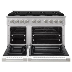 ZLINE 48 in. 6.7 cu. ft. Marino Double Oven Dual Fuel Range with 8 Burner Gas Cooktop in Stainless Steel with White Matte Doors - MDR-WM-48 - The Home Selection