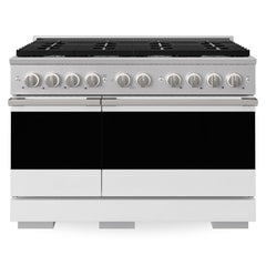 ZLINE 48 in. 6.7 cu. ft. Marino Double Oven Dual Fuel Range with 8 Burner Gas Cooktop in Stainless Steel with White Matte Doors - MDR-WM-48 - The Home Selection