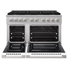 ZLINE 48 in. 6.7 cu. ft. Marino Dual Fuel Range with 8 Burner DuoPro™ Cooktop and Dual Ovens with White Matte Doors - PMDR-WM-48 - The Home Selection