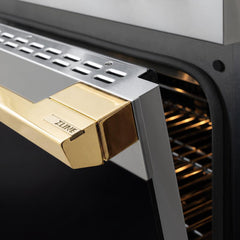 ZLINE Autograph Edition 30 in. 4.2 cu. ft. Marino Dual Fuel Range with 4 Burner DuoPro™ Cooktop and Electric Convection Oven in Stainless Steel with Polished Gold Accents - PMDRZ-30-G - The Home Selection