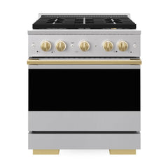 ZLINE Autograph Edition 30 in. 4.2 cu. ft. Marino Dual Fuel Range with 4 Burner DuoPro™ Cooktop and Electric Convection Oven in Stainless Steel with Polished Gold Accents - PMDRZ-30-G - The Home Selection